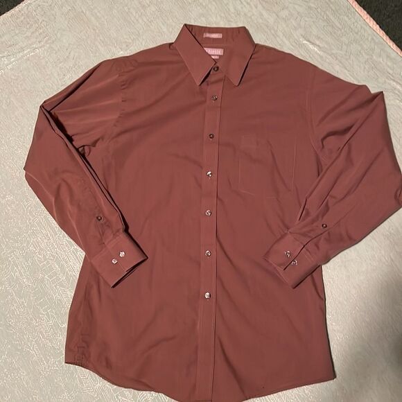 VAN Heusen Fitted Chambray Brown Men’s Button Down Dress Shirt Size 15 1/2 32/33 - Picture 2 of 12